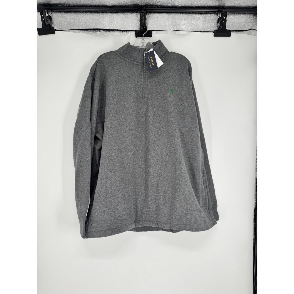 Polo Ralph Lauren Sweatshirt Mens 2XL Fleece Grey Green Quarter 1/4 Zip Pullover